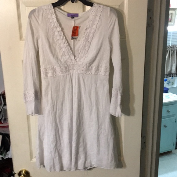 White linen knee length dress - Picture 5 of 6